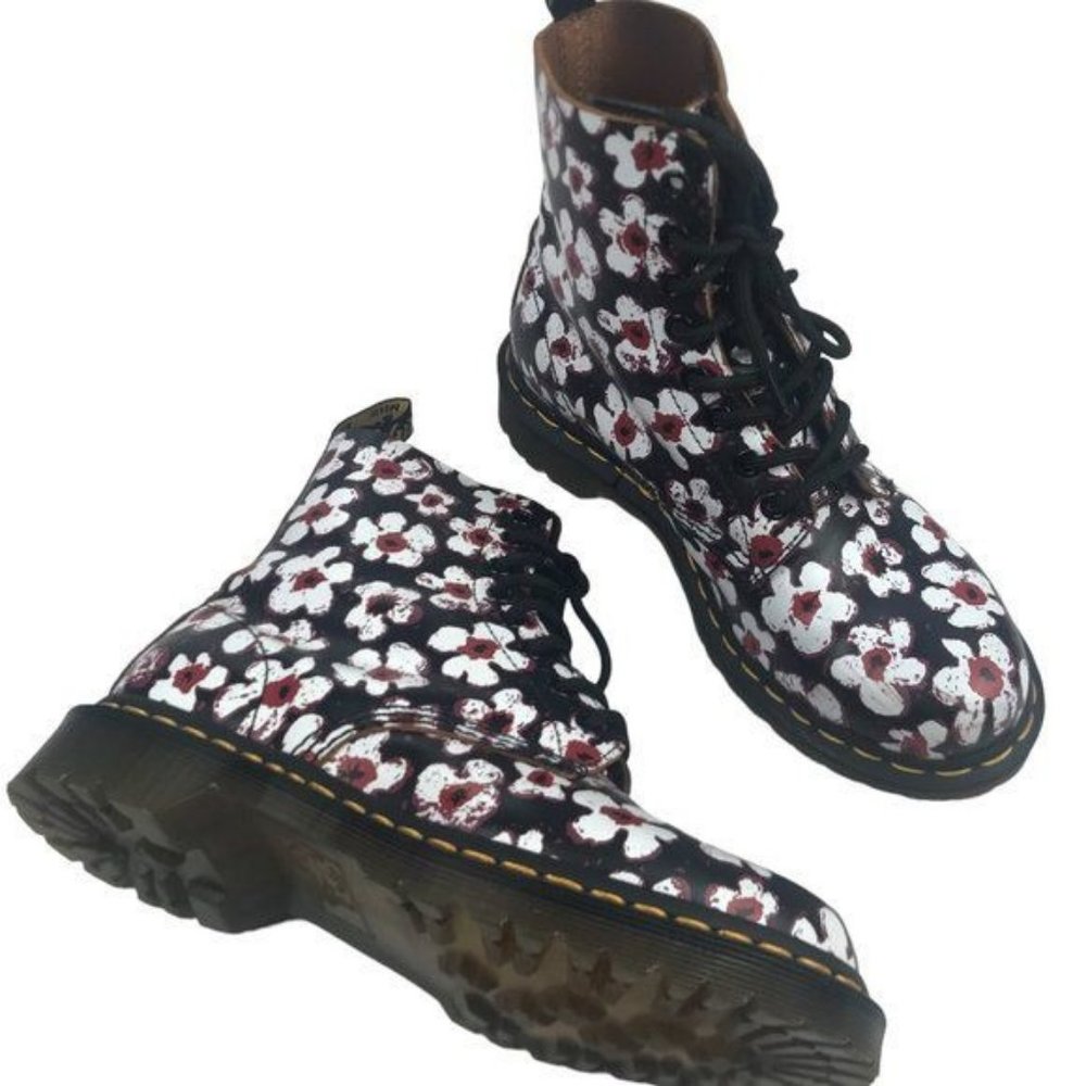 Dr. Martens Smooth Leather 1460 Pascal Floral Boots - Picture 2 of 13